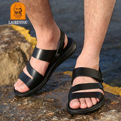 Men's Leather Non Slip Sandals Quick Drying Comfy Beach Shoes