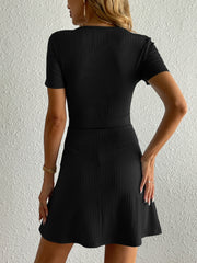 Solid V Neck Short Sleeve Dress for Women
