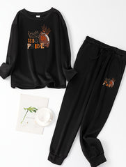 Casual Loungewear Set Long Sleeve Top & Pants Pajama 2 Piece