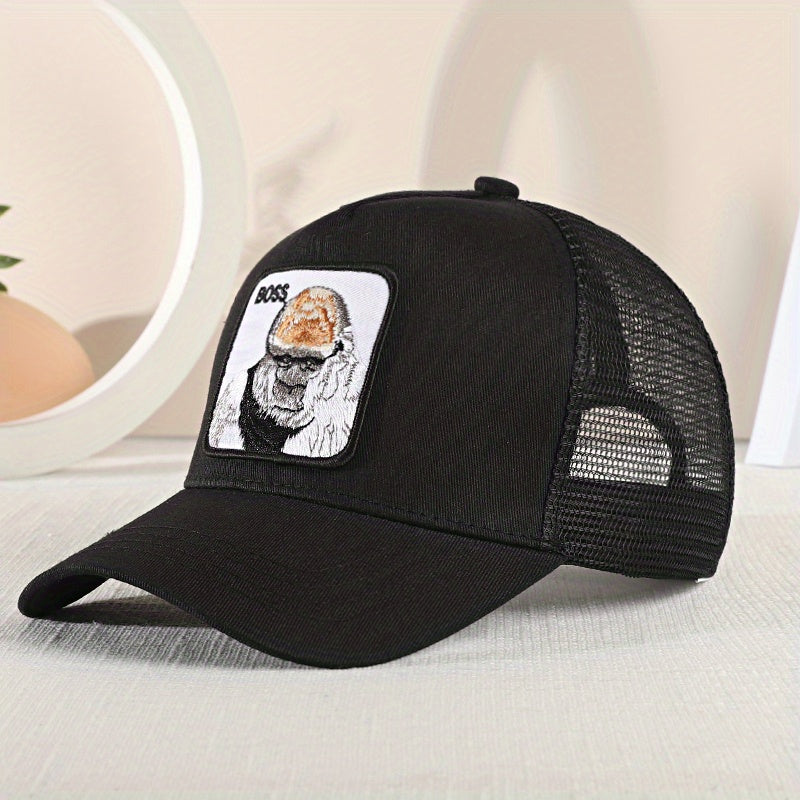 Orangutan Embroidered Baseball Cap Men's Mesh Peaked Cap