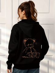 Casual Long Sleeve Bear Graphic Hoodie Women's Tops