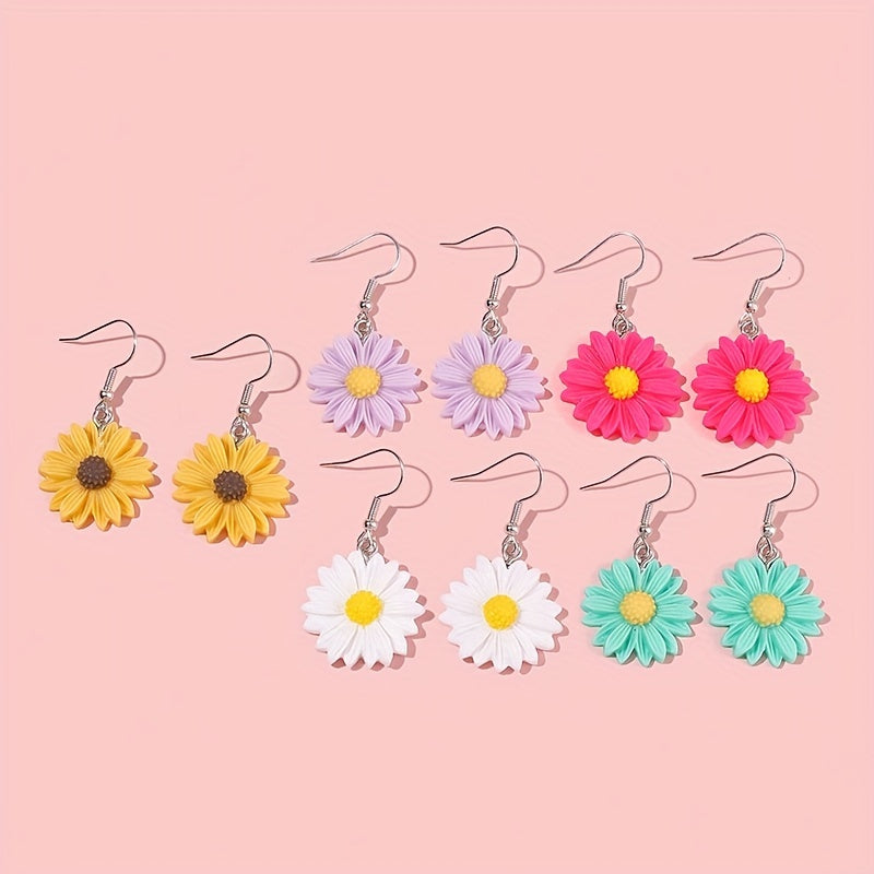 5 Pairs Kids Daisy Flower Drop Earrings