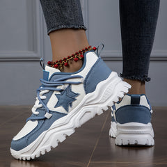 Women's Star Pattern Platform Sneakers Low Top Sport Shoes