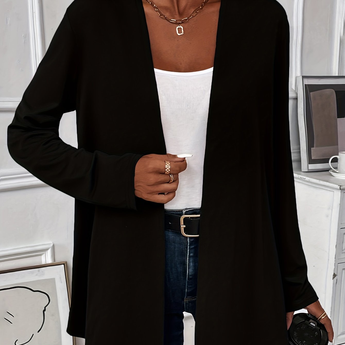 Solid Knit Cardigan Long Sleeve Open Front Casual Cardigan
