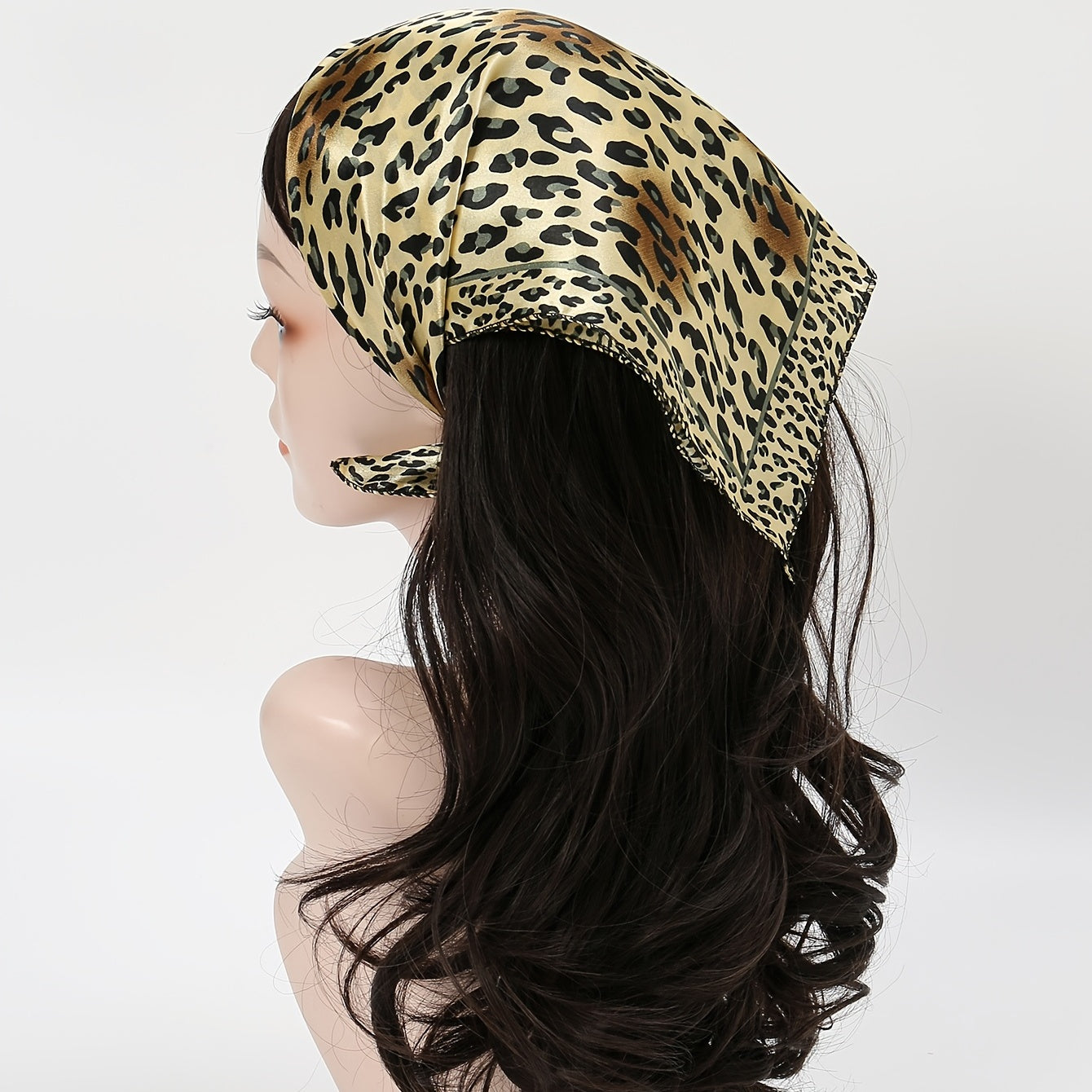 Vintage Leopard Print Satin Scarf Neckerchief Head Wrap Hair Accessories