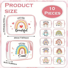 Clear Makeup Bag Rainbow Quotes Waterproof PVC Cosmetic Pouch Graduation Travel