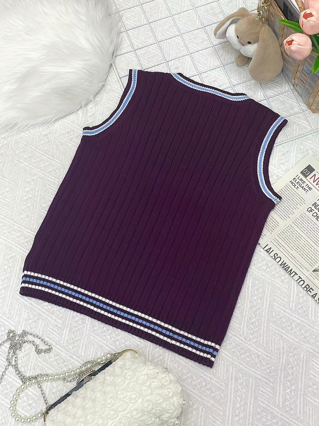 Youth V Neck Knitted Vest Uniform Varsity Style