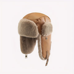 Men's Large Size Winter Ski Hat With Ear Protection & Leather Detail