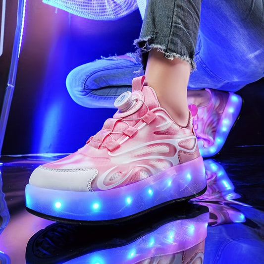 Girl's LED Light Up Roller Shoes With Rotating Buckle