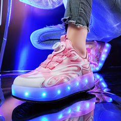 Girl's LED Light Up Roller Shoes With Rotating Buckle