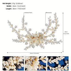 Pearl Flower Alloy Hair Comb Rhinestone Head Jewelry for Prom Party