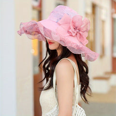Flower Print Sun Hat UV Protection Bucket Hats Mesh Breathable Travel Beach