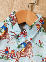 Western Cowboy Theme Print Shirt Little Boys Tee Top