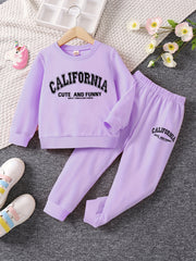 Girl's Sporty Style 2pcs Sweatshirt & Sweatpants Set for Spring Fall