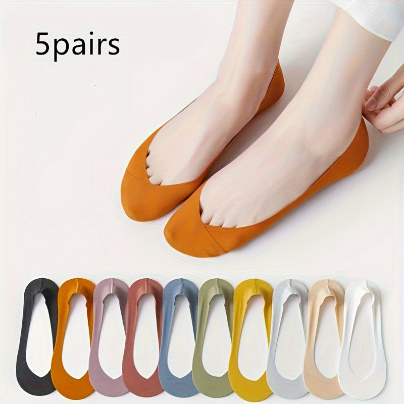 Women's Ice Silk Boat Socks 5 Pairs Thin Anti-Skid Heel Invisible Socks