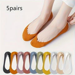 Women's Ice Silk Boat Socks 5 Pairs Thin Anti-Skid Heel Invisible Socks