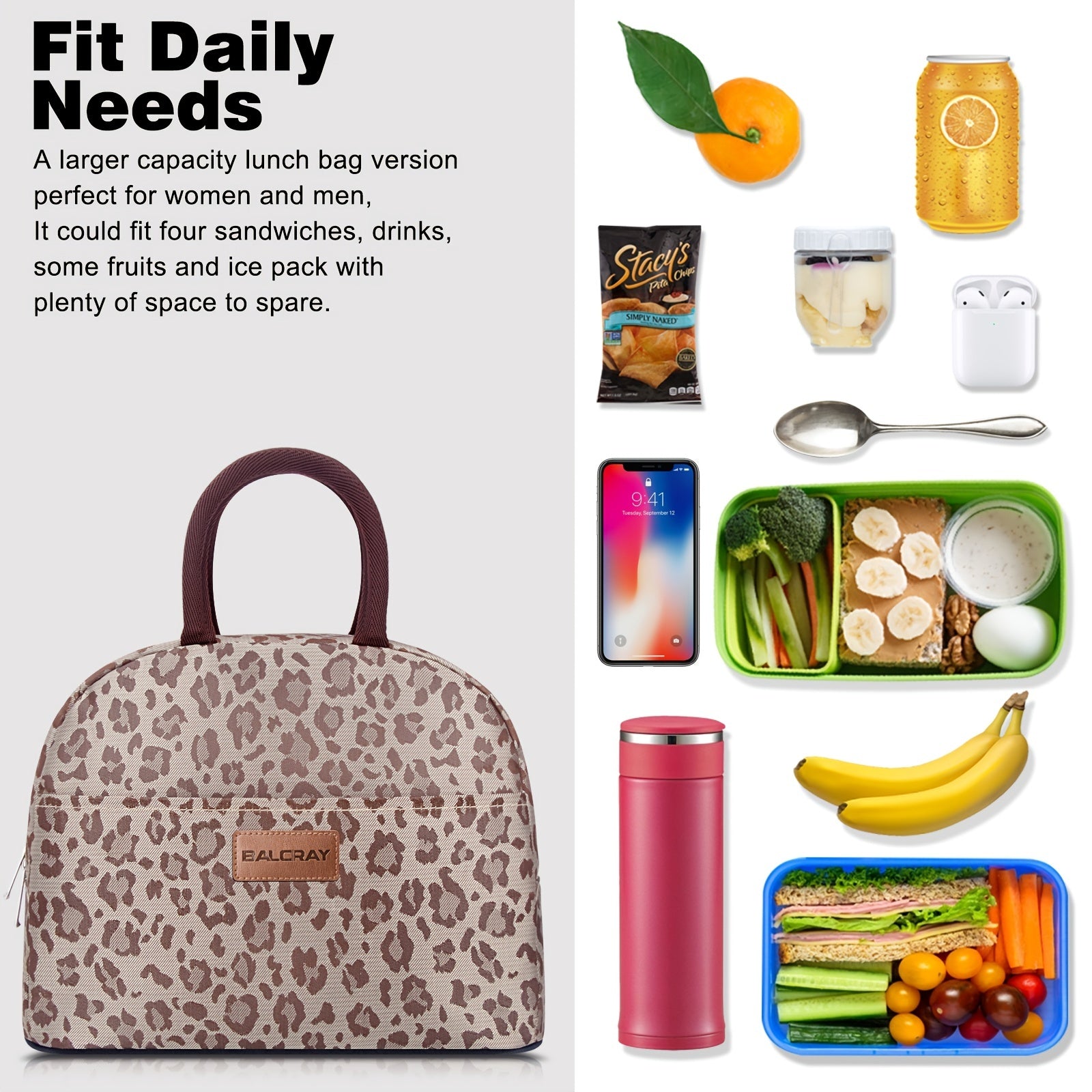 Leopard Insulated Lunch Bag for Work School Picnic Travel