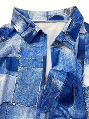 Patchwork Graphic Print Jacket Open Front Outerwear