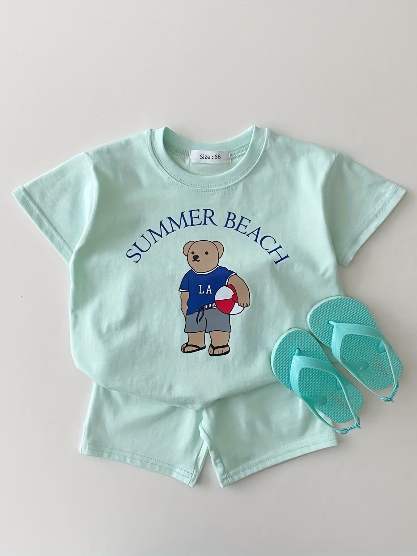 Baby Bear Graphic Print T shirt & Shorts Set for Summer