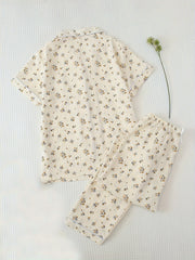 Floral Print Pajama Set Short Sleeve Top & Pants