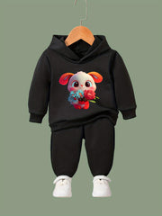 Girls Rabbit Pattern Hooded Sweatshirt and Sweatpants Set