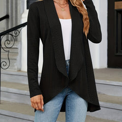 Solid Shawl Collar Open Front Cardigan Long Sleeve for Women