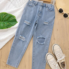 High Waist Tapered Ripped Jeans, Regular Fit