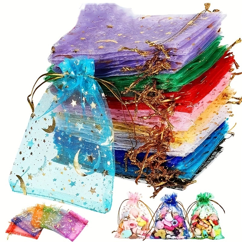 20pcs Golden Stars Moon Drawstring Gauze Bag for Candy Jewelry
