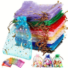 20pcs Golden Stars Moon Drawstring Gauze Bag for Candy Jewelry