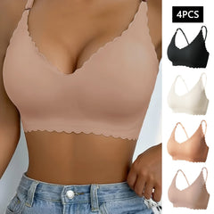4pcs Wirefree Push Up Sports Bra V neck Workout Running Bra For Women