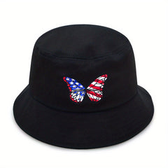 Unisex Sunshade Bucket Hat Butterfly Embroidered Sun Hat for Outdoor Vacation