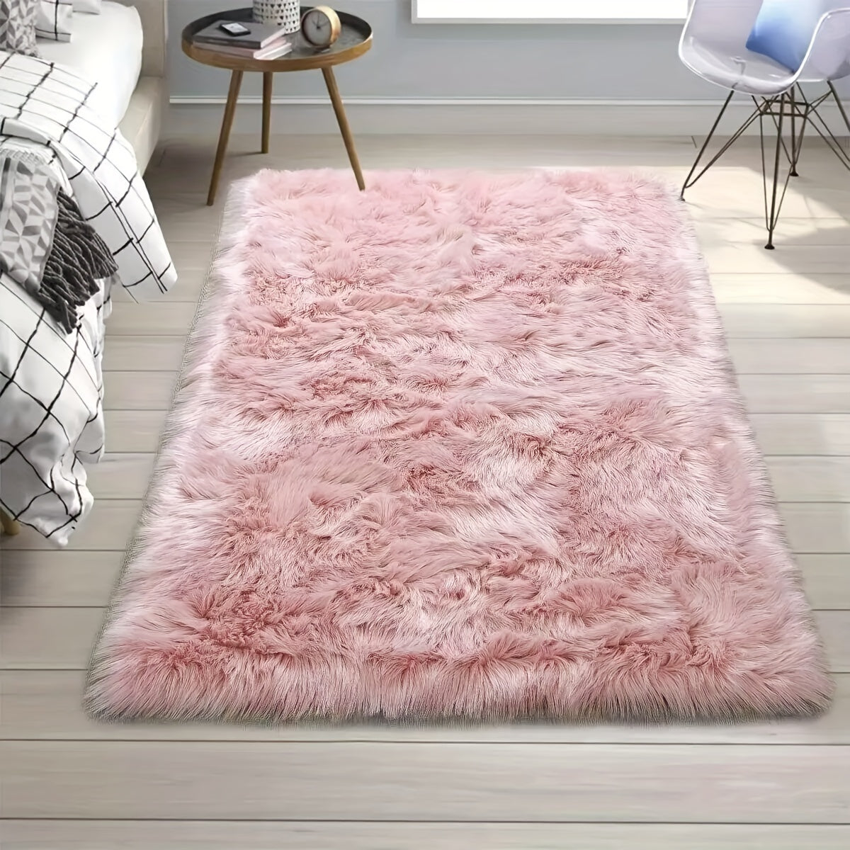 Pink Faux Wool Plush Mat for Living Room Coffee Table Sofa Rug