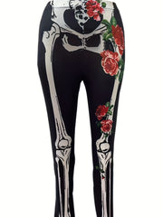 Skull & Floral Print High Rise Leggings