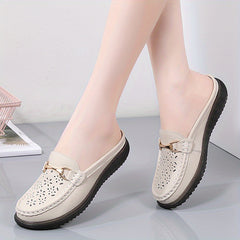 Women's Hollow Out Mules Slip On Outdoor Shoes Women's Leather Shoes