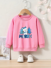 Cartoon Snowman Pattern Crew Neck Long Sleeve Sweatshirt For Girls