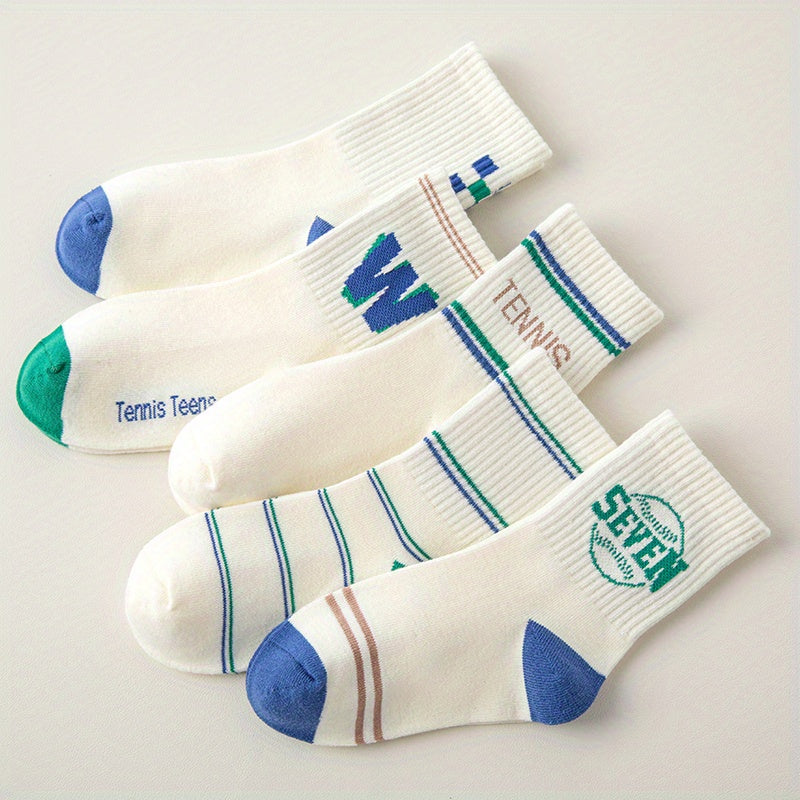 5 Pairs Boys Kids Sports Crew Socks Warm for Autumn Winter