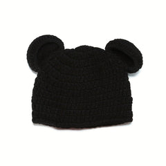 2pcs Baby Boys Mouse And Flower Knit Hat Underwear Set