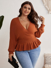 Solid Long Sleeve Ruffle Trim Sweater