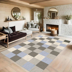 Checkered Non Slip Carpet Large Machine Washable for Daily Use
