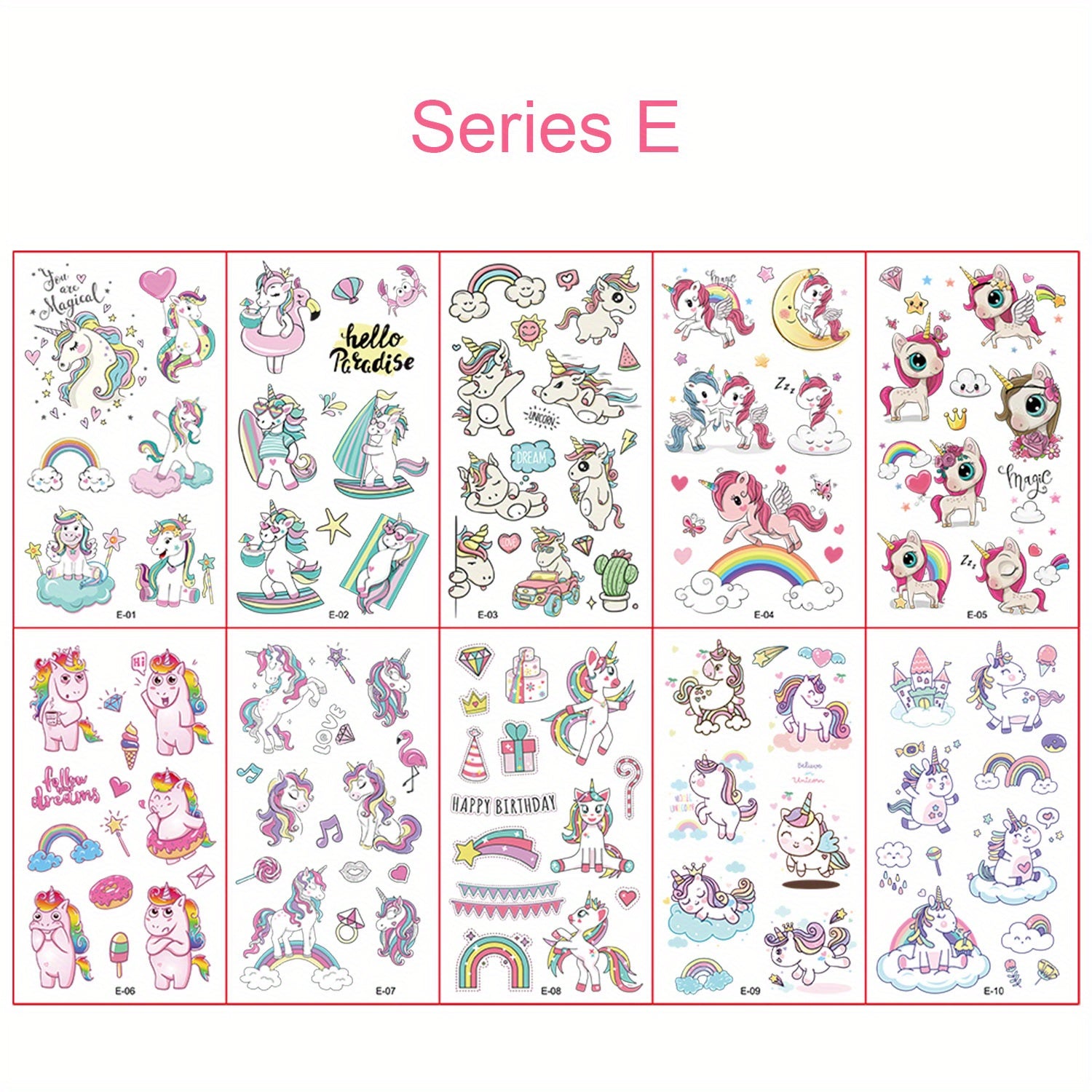 10 Sheets Tattoo Sticker Pupils Reward Stickers Unicorn Waterproo...