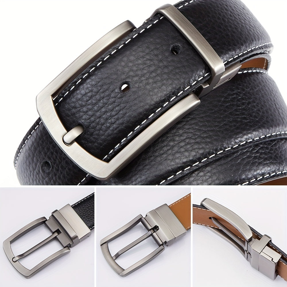 Men's Reversible Genuine Leather Belt with Single Prong Buckle