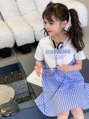 Girl's Letter Print One-piece Cotton Dress for Summer Party
