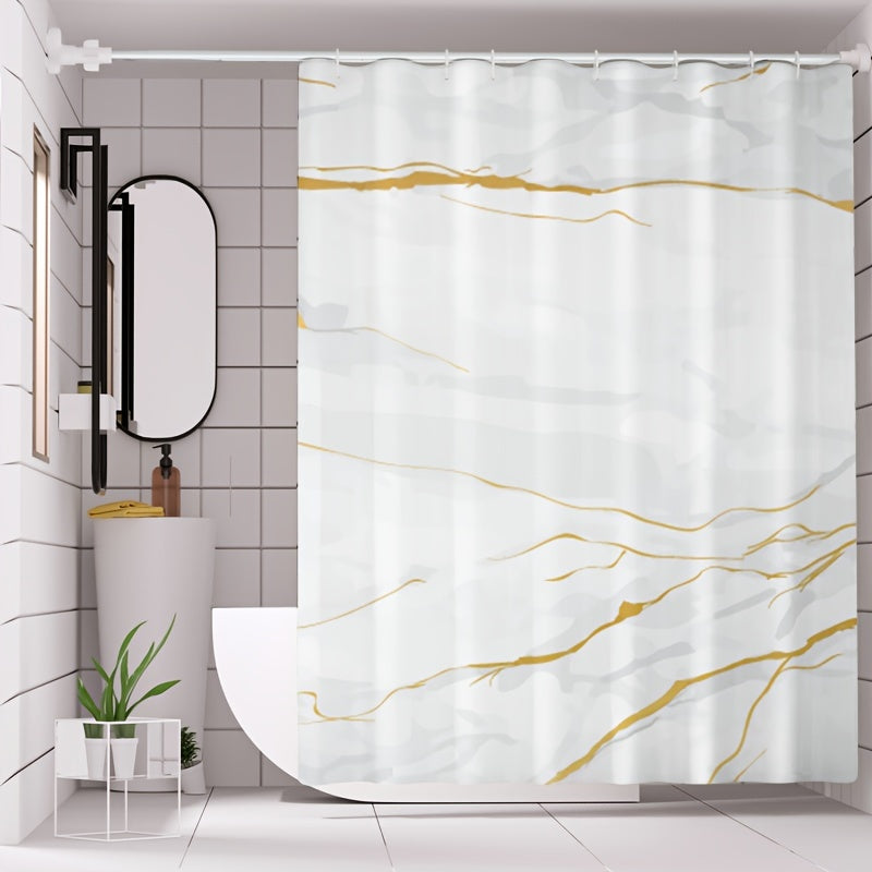 Marbled Shower Curtain Set Bathroom Waterproof Shower Curtain With Plastic Hooks