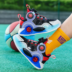 High Top Skate Shoes for Boys with Rotating Buckle - Non Slip Sneakers for Kids