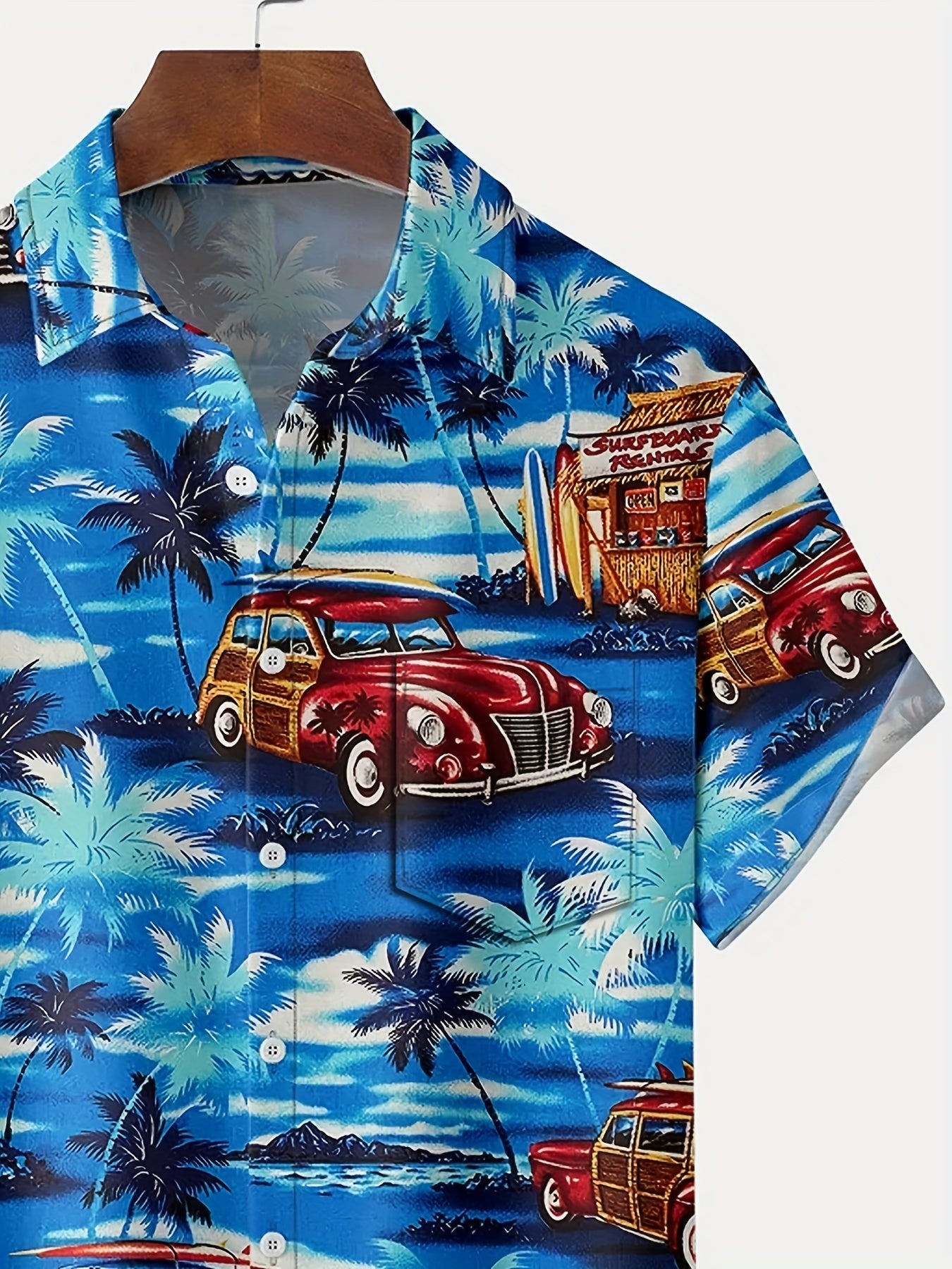 Coconut Tree & Vintage Car Print Men's Hawaiian Shirt