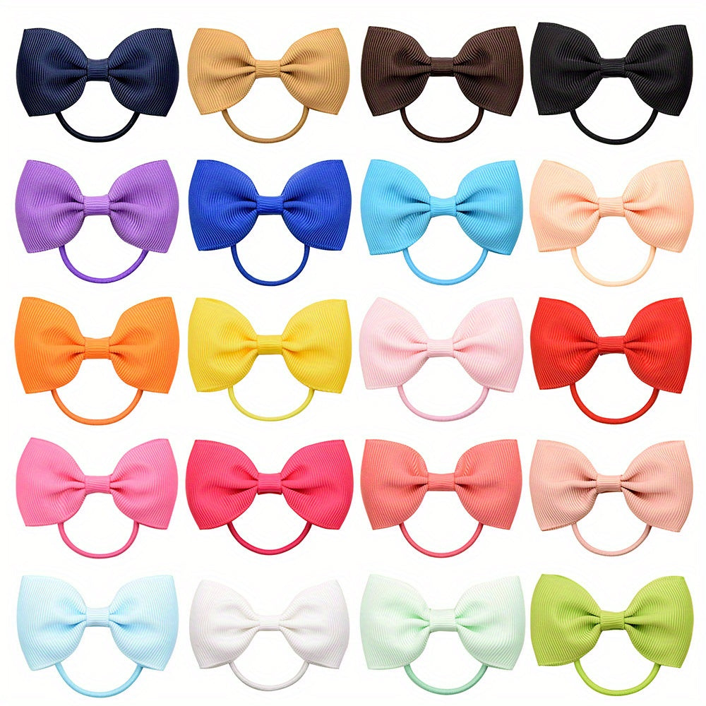 20pcs Toddler Girls Bowknot Hair Rope Solid Rubber Band Hair Accessories