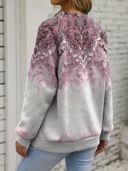 Ethnic Floral Print Sweatshirt Casual Crew Neck Long Sleeve
