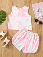 Girls Tie Dye Tank Top & Shorts Set for Summer Party