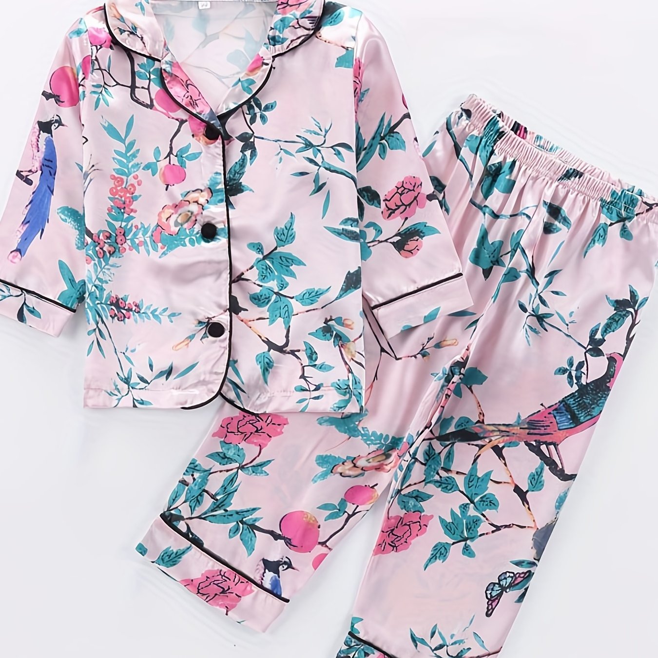 Girls Lounge Wear Top & Pants Pajamas Bird Print Set
