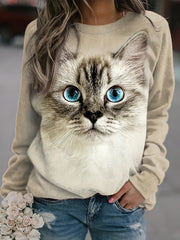 Animal Print Crew Neck Sweatshirt for Women
